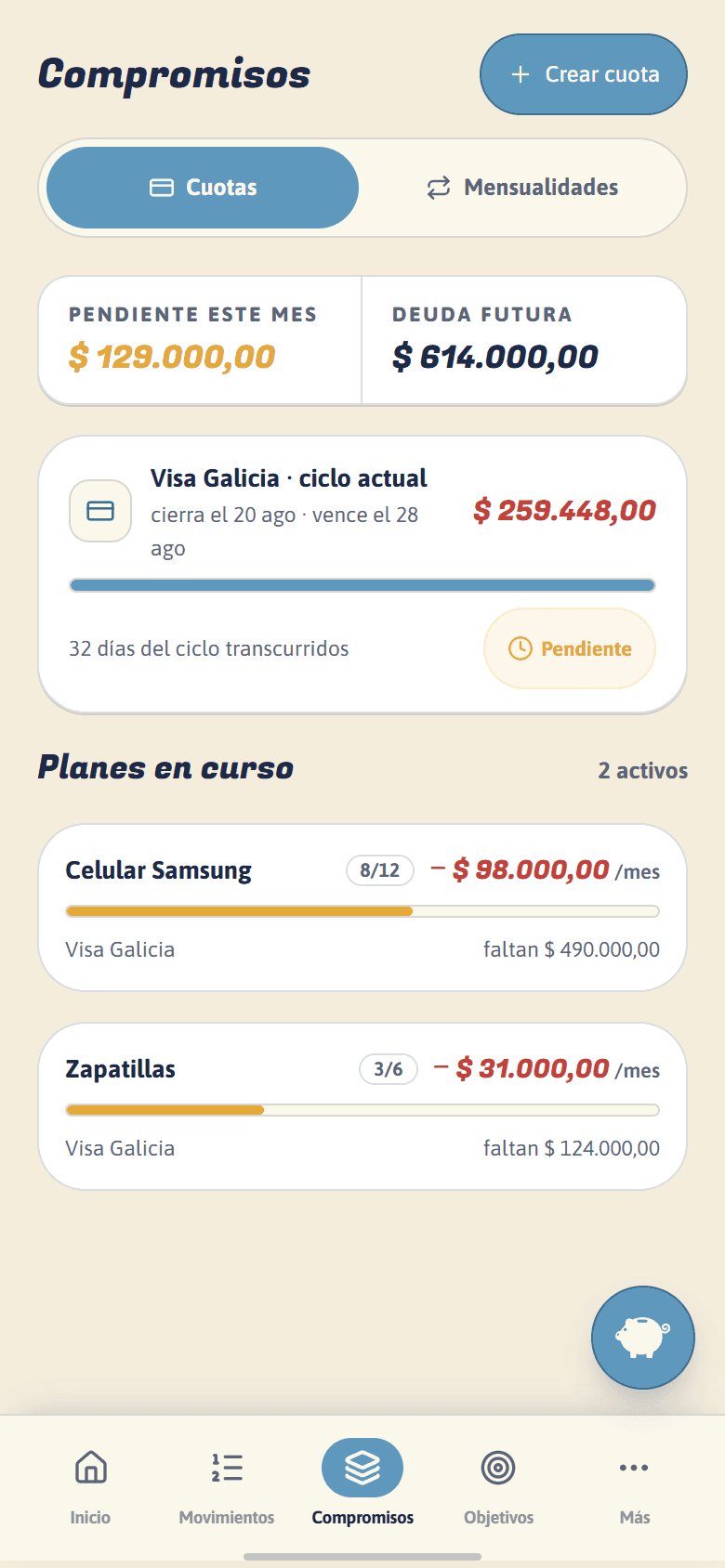 Compromisos: cuotas y suscripciones