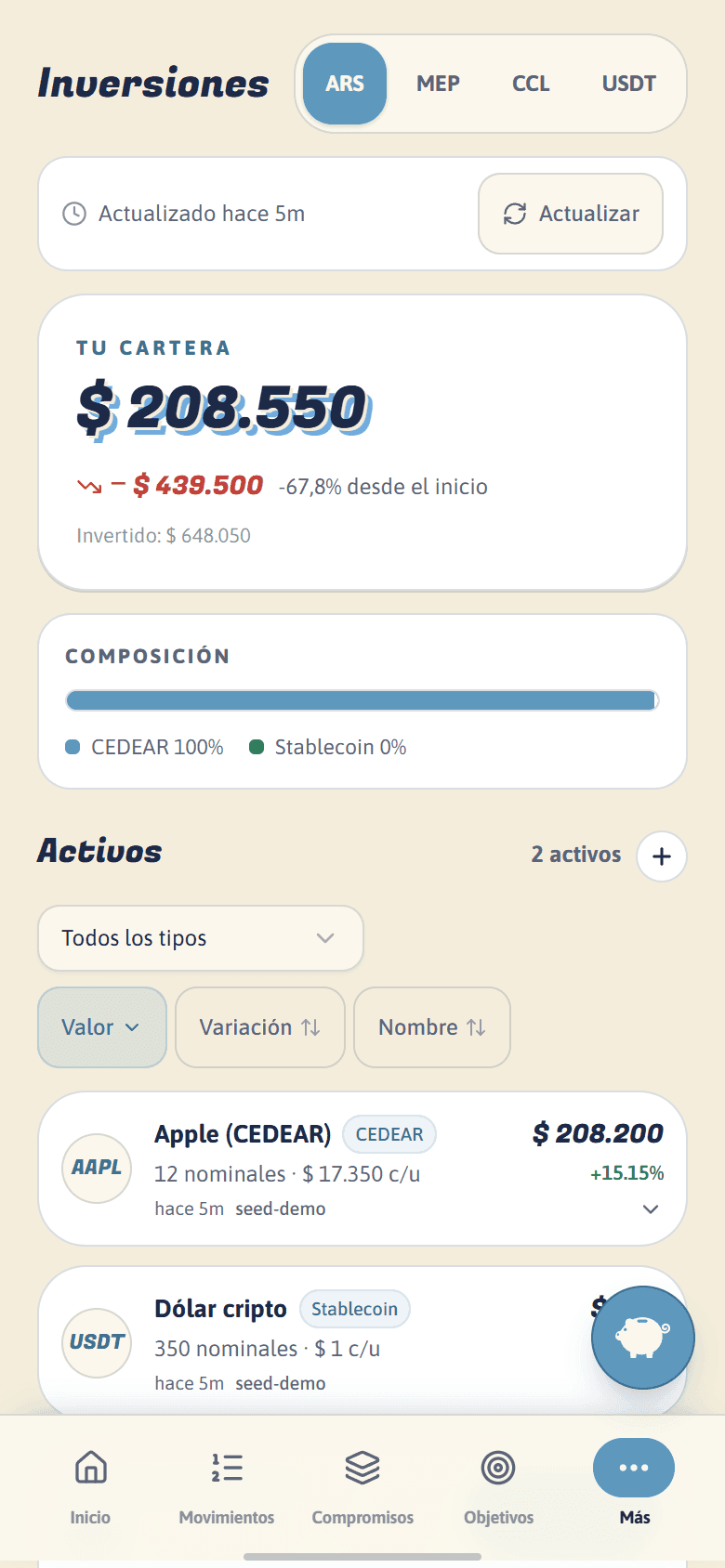 Inversiones en pesos y dólares
